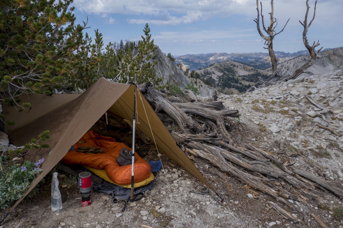 Pitching a tent with trekking poles